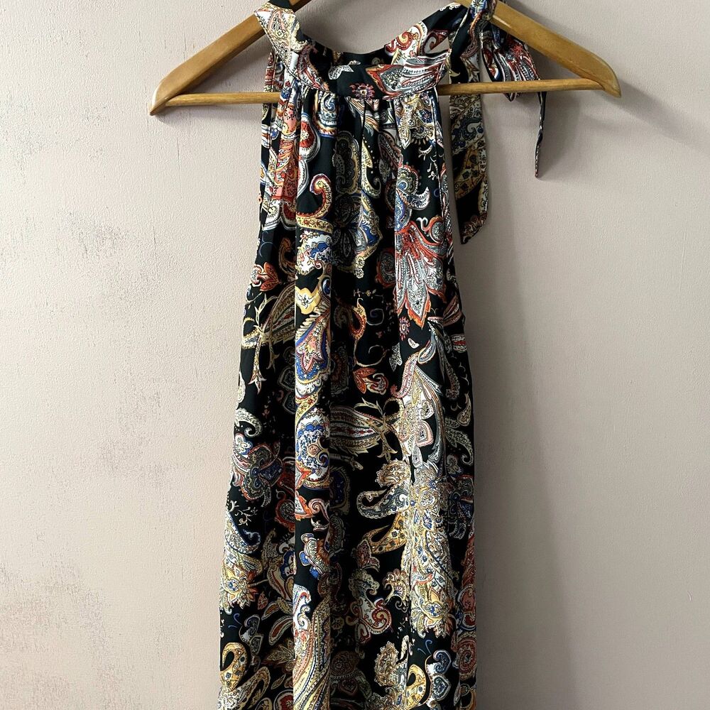 ‼️SOLD‼️SHEIN Vacay Black Paisley Halter Tie-Neck Dress - Picture 5 of 9